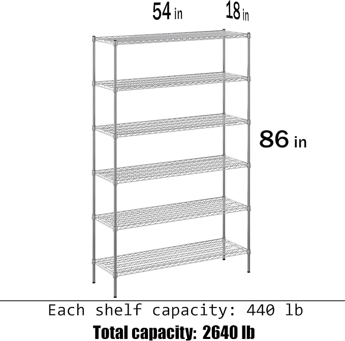 18" Deep x 54" Wide x 86" Height Wire Shelving Kit | 6-Tier | NSF Commercial - Image 3