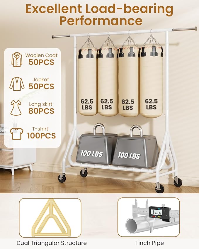 Heavy Duty Clothes Rack, Metal Clothing Rack Load 450 LBS, Rolling Coat Racks - Image 5