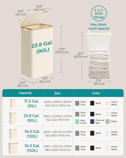 SONGMICS Laundry Hamper with Lid, Large Laundry Basket, 23.8 Gallons, Removable - Image 6