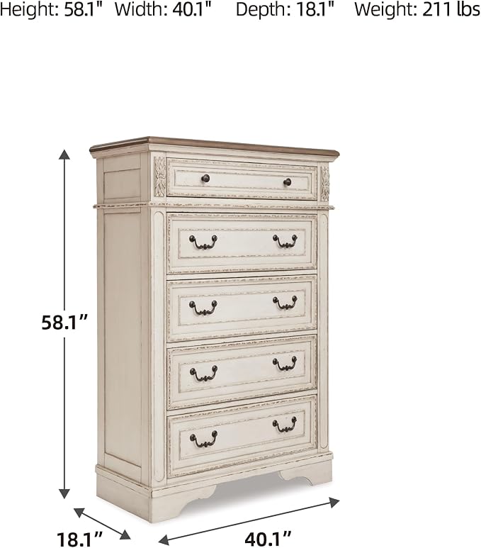 Signature Design by Ashley Realyn French Country 5 Drawer Chest, Tipover - Image 3
