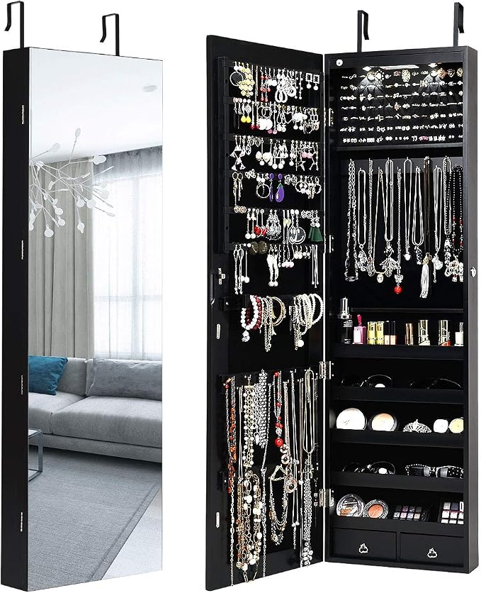 HAPPYGRILL Over the Door Jewelry Organizer, Hanging Jewelry Storage Cabinet by HAPPYGRILL