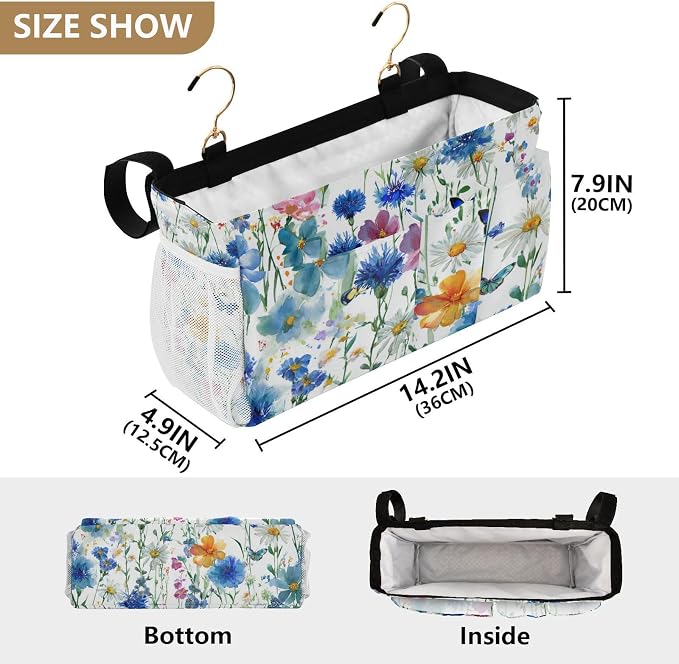 Watercolor Cornflower Daisy Bedside Caddy - Image 4