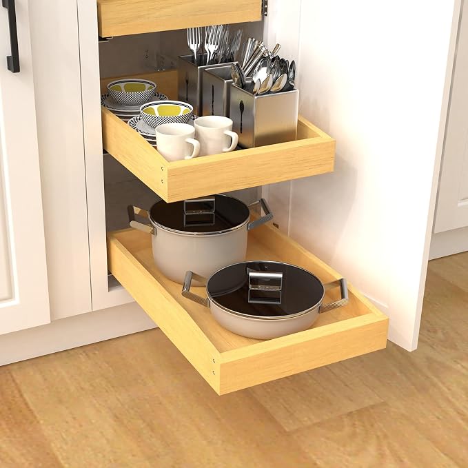 Wooden Pull out Cabinet Organizer 18" W x 21" D x 4.3" H, Heavy Duty Slide Out - Image 6