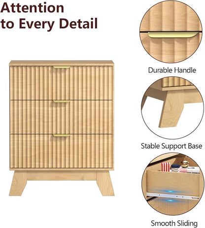 Fluted Dresser for Bedroom, 3 Drawer Dresser for Closet, Storage Cabinet and - Image 5