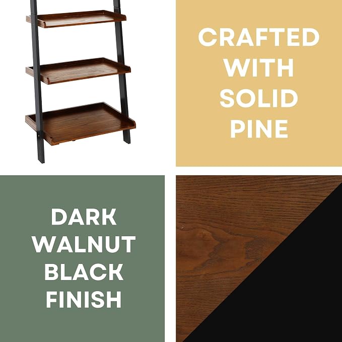 Convenience Concepts French Country Bookshelf Ladder, Dark Walnut / Black - Image 6