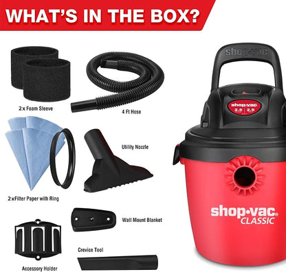 Shop-Vac 2.5 Gallon 2.5 Peak HP Wet/Dry Vacuum, Portable Compact Shop Vacuum - Image 9