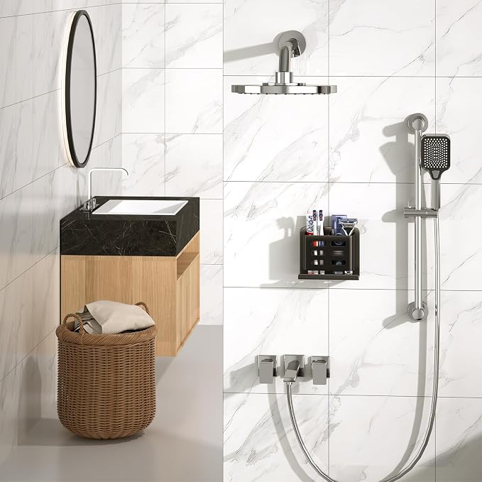 Black Wall-Mounted Toothbrush Holder, Aluminum Material Shower Shaver Storage - Image 7