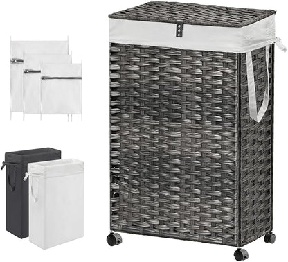 88L Slim Laundry Hamper with Wheels, 23.3 Gallon Rolling Laundry Basket with Lid by Hiagnete