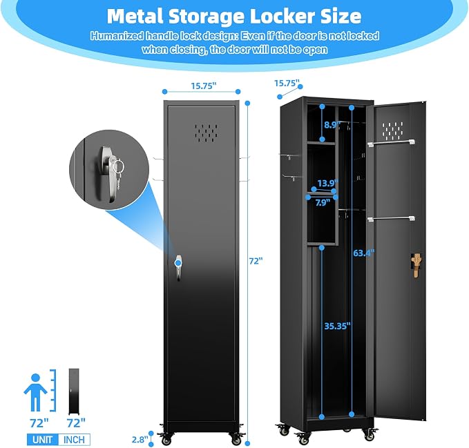 72''H Metal Broom Closet Storage Cabinet - Image 3