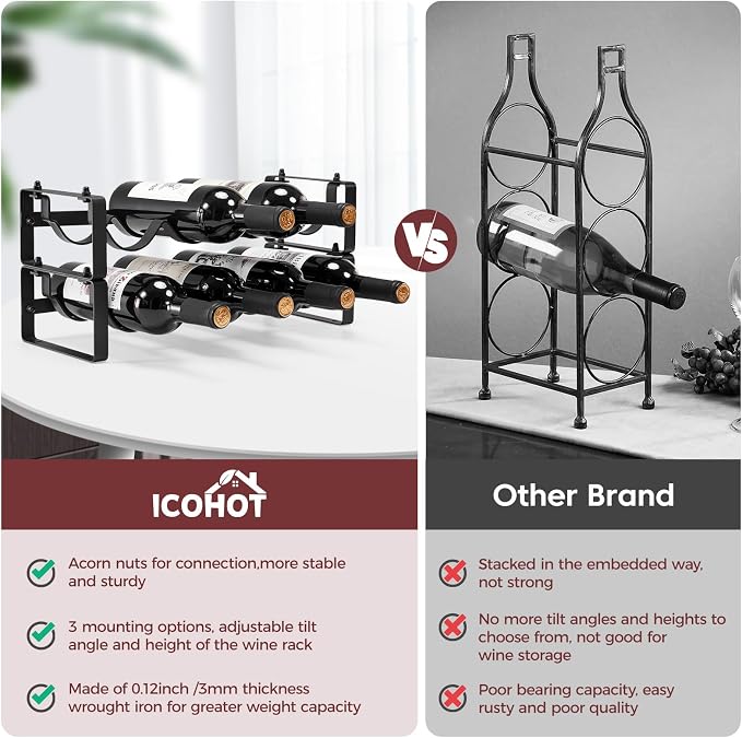 Stackable Wine Rack Countertop, Sturdy Wine Bottle Holder Freestanding - Image 9