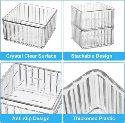 HOTOOLME 7PCS Clear Drawer Organizers Bins, 4 Size Stackable Makeup Drawer - Image 4
