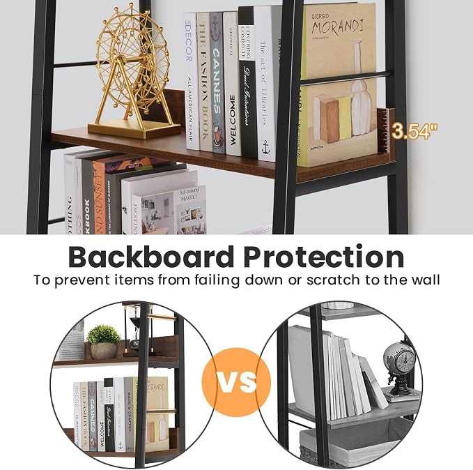 Himimi Bookshelf, Industrial Wood Bookshelves and Bookcases, Ladder Shelf 5 Tier - Image 5