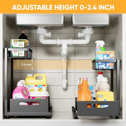2 Pack Under Sink Organizer Storage 2-Tier Premium Metal Pull-Out Racks - Image 2