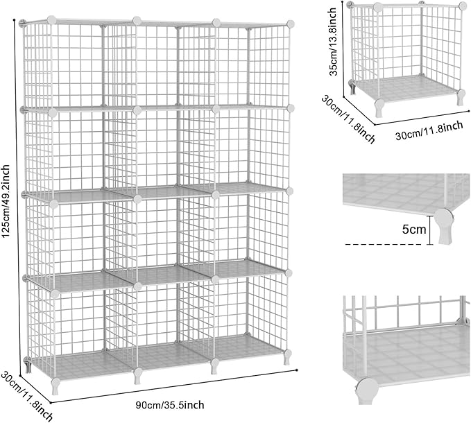 12-Cube Storage Organizer, Metal Wire Cube Shelving Unit, 11.8" L x 11.8" W x - Image 3