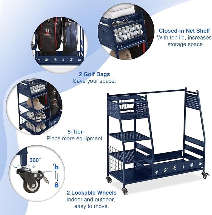 Lauren&Harold Golf Bag Organizer Garage Storage, Golf Storage Rack Stand Fits 2 - Image 4