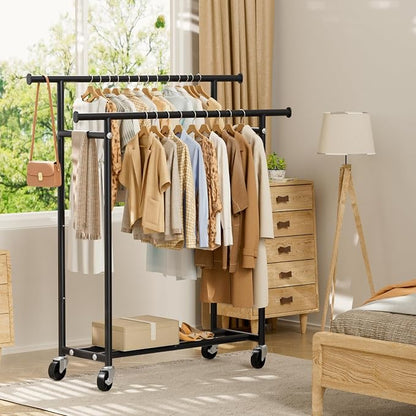 Clothes Rack, Double Rods Rolling Clothing Rack - Image 8