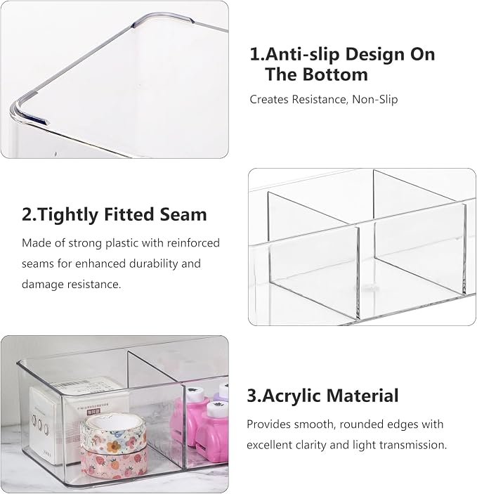 Acrylic Makeup Brush Organizers, 3 Pack 3 Section 3 Compartments Transparent - Image 4
