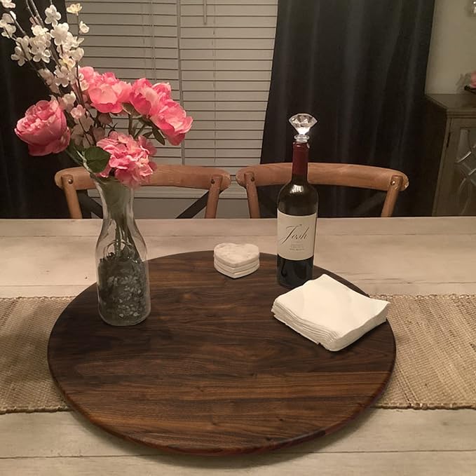 24 Inches Black Walnut Wood Lazy Susan Organizer, Solid Wooden Round Turntable - Image 7