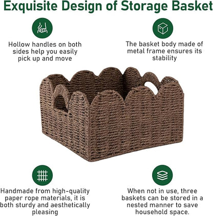 OIAHOMY Scalloped Wicker Baskets, Hand-woven Storage Baskets - Image 5