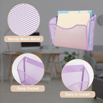 EASEPRES 3 Single Pocket Mesh Hanging File Organizer, Vertical Wall Mounted - Image 3