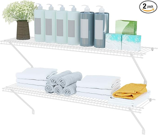 Closet Shelves Wall Mounted, 2 Pack 4 ft x 12 in White Wire Shelving Kit by PROWORX