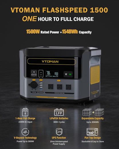 VTOMAN FlashSpeed 1500 Portable Power Station - 1548Wh/1500W Solar Generator - Image 2