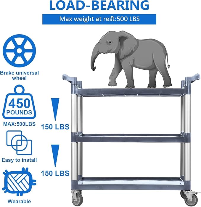 3-Tier Plastic Service Utility Cart - Image 3
