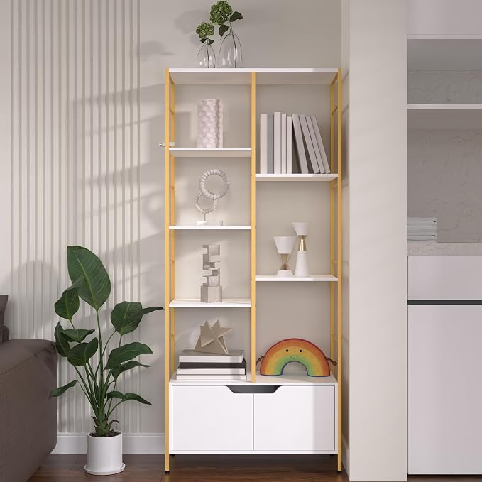 Bookshelf with Doors, 6-Tier Shelf with Storage Cabinet, Industrial Retro - Image 6