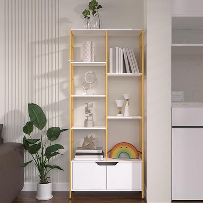 Bookshelf with Doors, 6-Tier Shelf with Storage Cabinet, Industrial Retro - Image 6