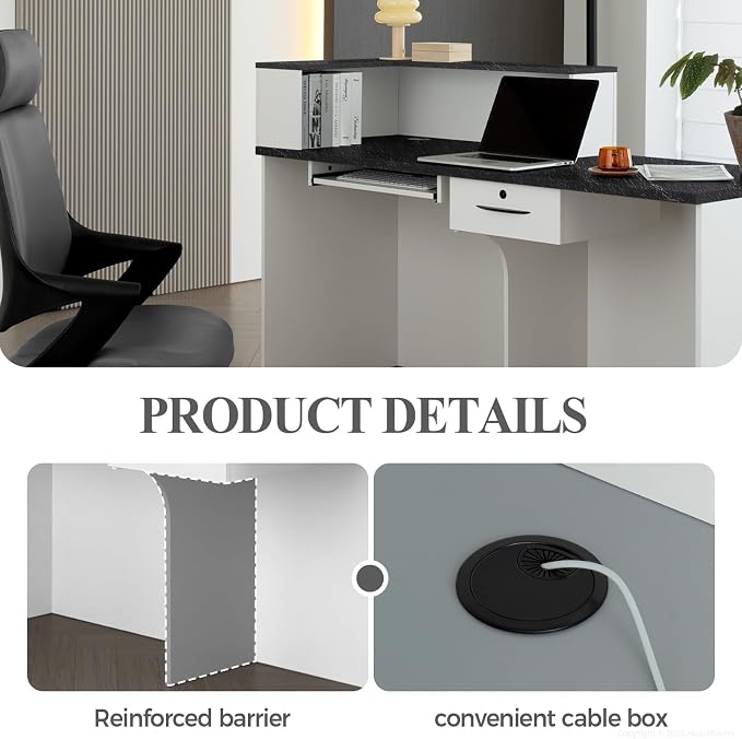 L Shape Reception Desk with Counter, Lockable Drawer, Keyboard Tray, and - Image 4