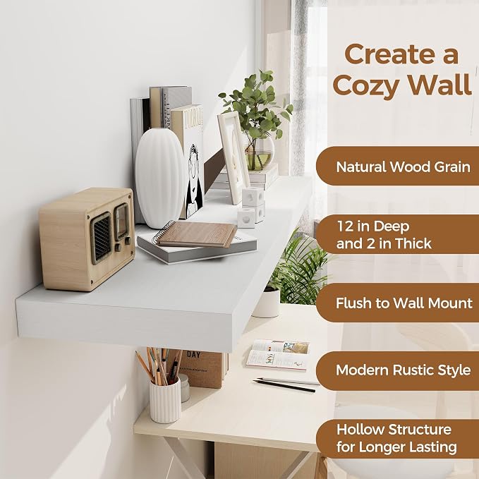White Floating Shelves 48 Inch Long, 12 Inch Deep Floating Shelves - Image 4