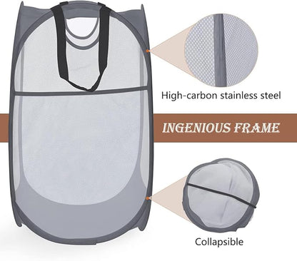 HOUSE AGAIN 2 Pcs Pop Up Laundry Hamper, Strong Mesh Laundry Baskets Collapsible - Image 8