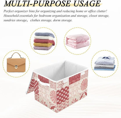 Storage Bin with Lid, Linen Textures Flower Large Collapsible Storage Box 300D - Image 7