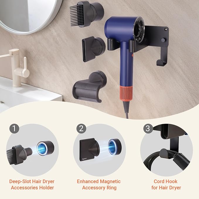 Hair Dryer Holder, Hair Dryer Holder Wall Mounted Self Adhesive Hairdryer - Image 4