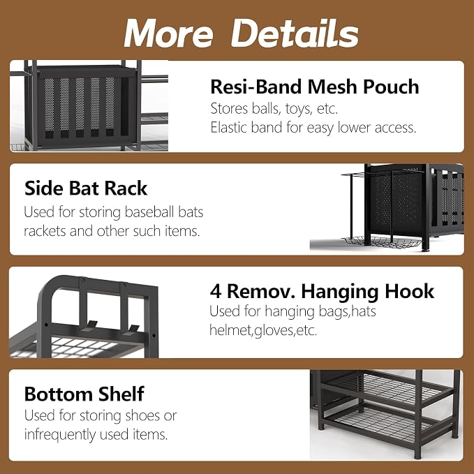 Garage Sports Equipment Organizer, Golf Bag Storage Rack, Heavy Duty Ball Holder - Image 7