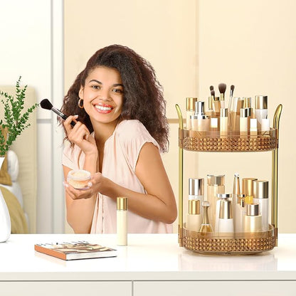 360° Rotating Makeup Organizer 2 Tier, Large Skincare Clear Make Up Storage - Image 3
