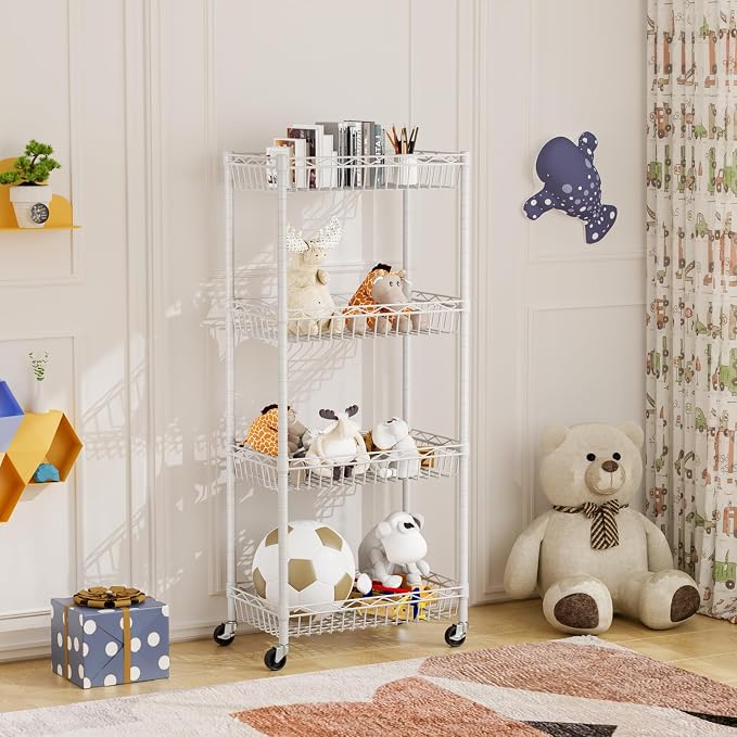 4 Tier Basket Shelf Wire Shelving Unit Adjustable Storage Shelves Big Basket - Image 6