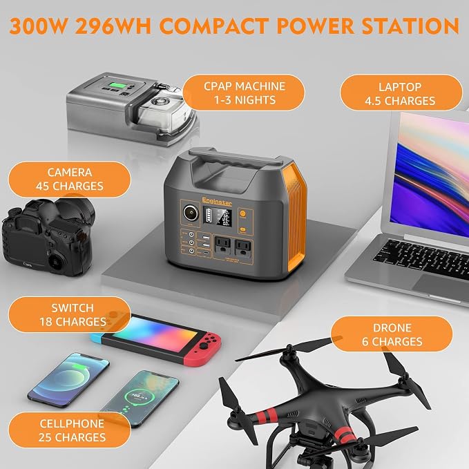 Enginstar Solar Generator, 296Wh Portable Power Station, 110V Pure Sine Wave - Image 2