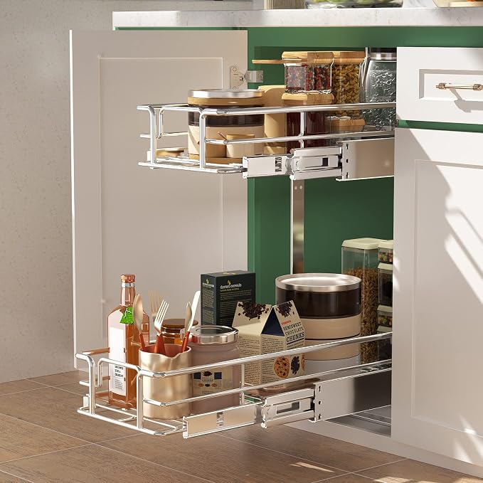 LOVMOR 2 Tier Individual Pull Out Cabinet Organizer 9" W x 21½" D, Slide Out - Image 2