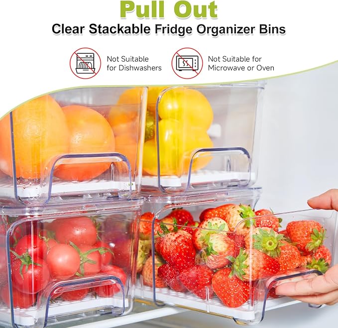 4-Pack Refrigerator Drawer Organizer Bins, - Image 3
