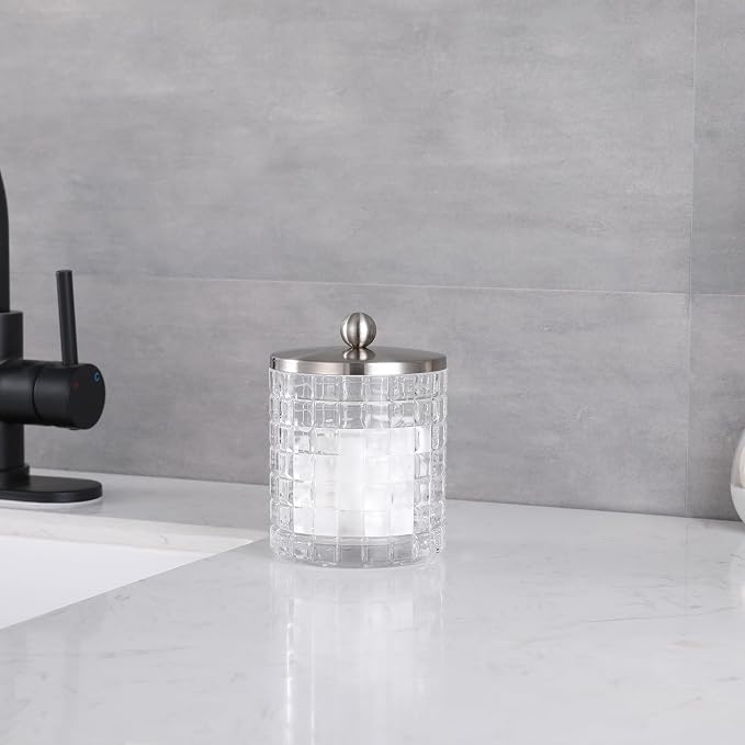 Clear transparent Apothecary Etched Geometric Grid Glass Jar W/Satin Nickel - Image 3