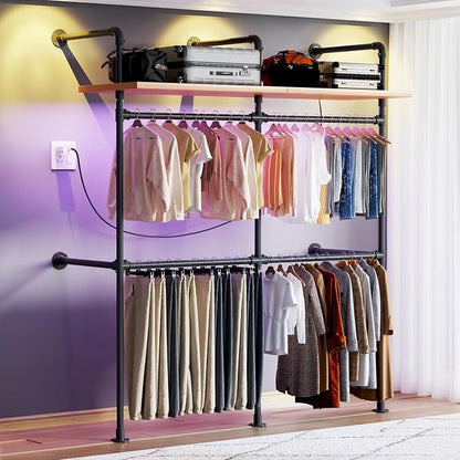 Industrial Pipe Clothing Rack, Reversible 79.7” Clothes Rack by Reykilor