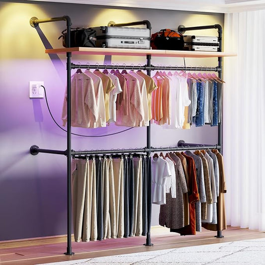 Industrial Pipe Clothing Rack, Reversible 79.7” Clothes Rack by Reykilor