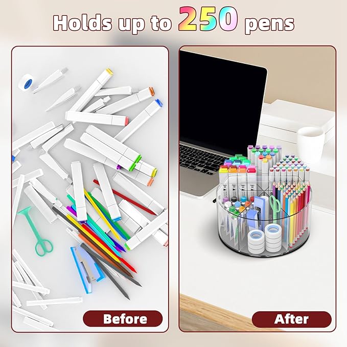 Absonic Acrylic Pen Holder Pencil Organizer, 360-Degree Rotating Pencil Holder - Image 3