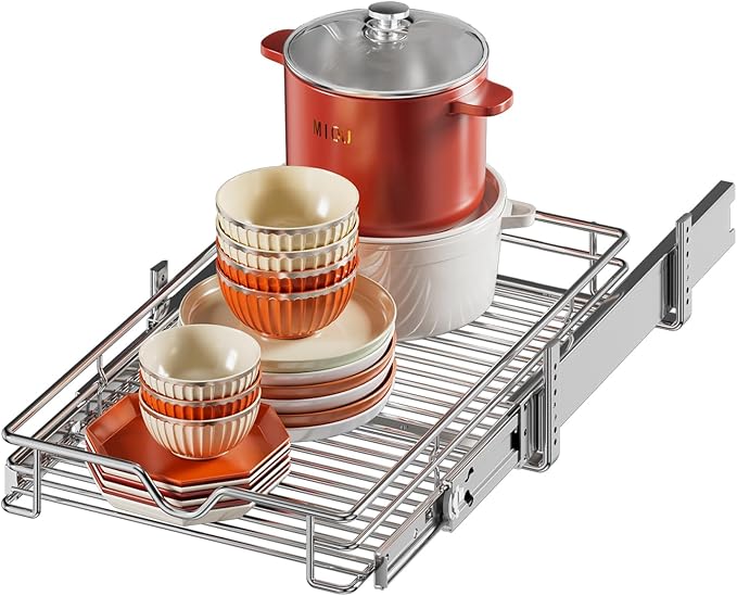 DINDON 1 Tier Pull Out Cabinet Organizer Heavy-Duty Metal Sliding Drawer Shelf by DINDON