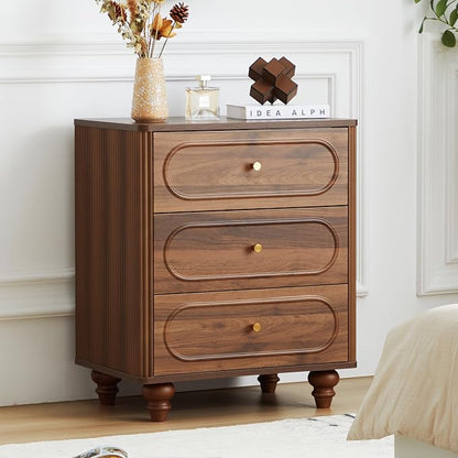 3 Drawer Fluted Dresser for Bedroom, Mid Century Modern Chest of Drawers by ORRD