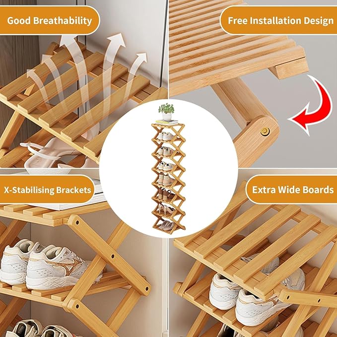 YYW Bamboo Shoe Rack for Entryway, Installation-Free and Foldable Vertical Shoe - Image 5