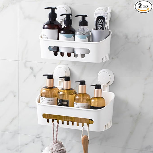 LEVERLOC Shower Caddy Suction Cup Shower Shelf Basket Suction Pack of 2 One by LEVERLOC