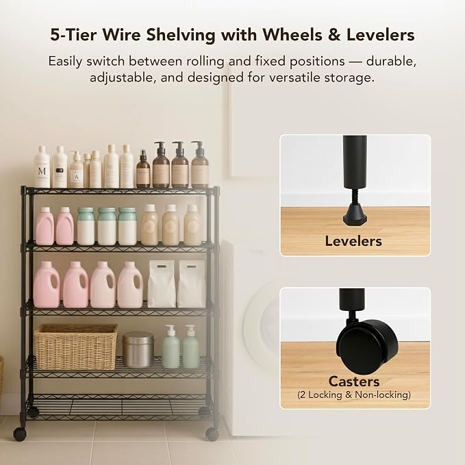 5 Tier Wire Shelving Unit Storage Rack, Metal Heavy Duty Utility Organizers - Image 4