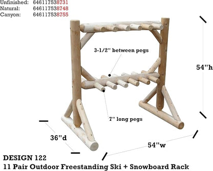 11-Place Freestanding Log Ski Rack Holder, Indoor & Outdoor Snowboard Racks - Image 5